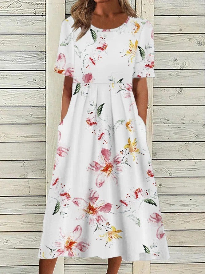 Hallie | Dames Bedrukte Bloemen Midi-jurk