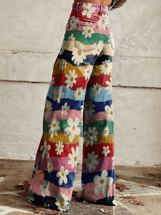 Maaike | Dames Retro Bloemen Wijde Jeans