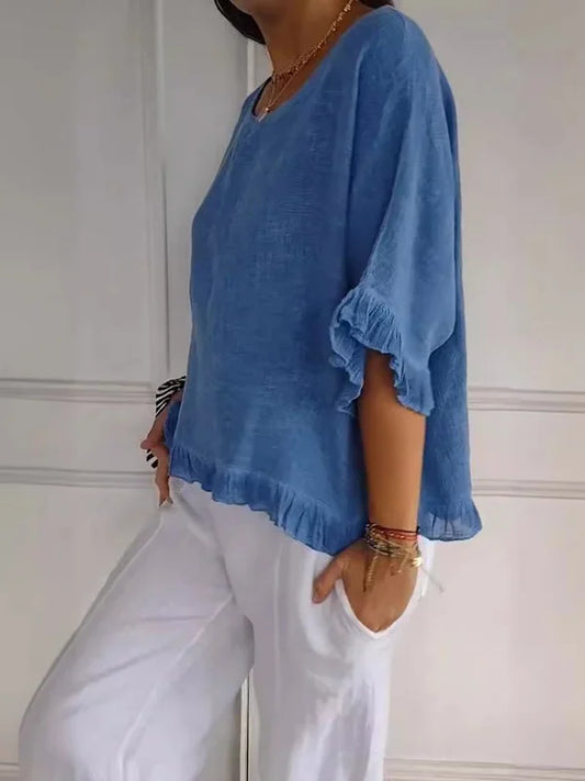 Vittoria | Dames Ronde Hals Linnen Zomerblouse