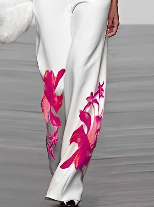 Olivia | Dames Bloemen Coltrui Top & Wijde Broek Set