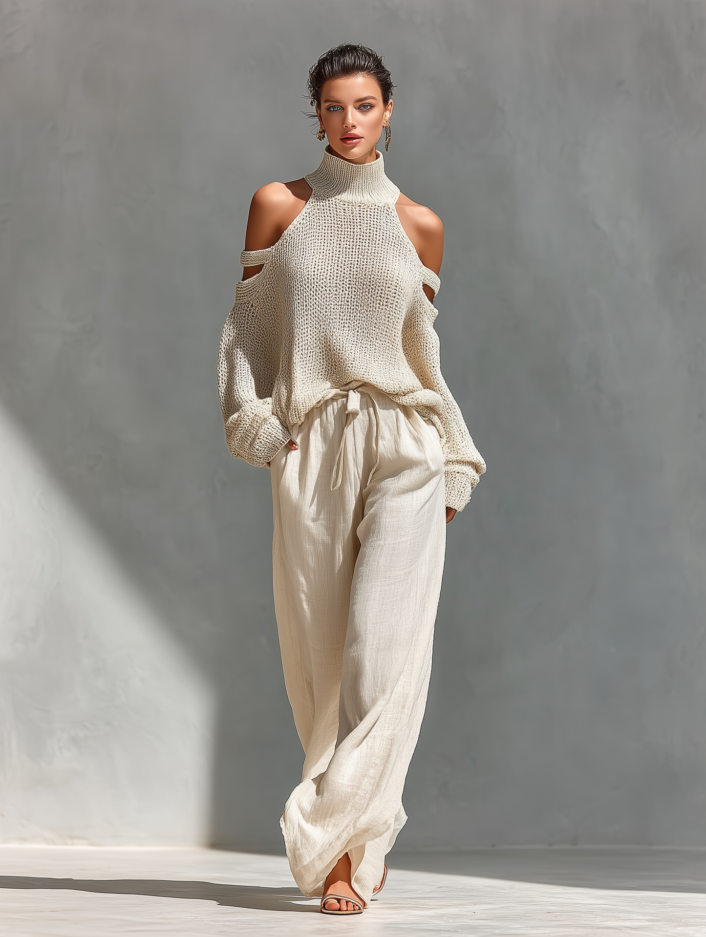 Tessa | Dames Gebreide Coltrui Wijde Broek Set