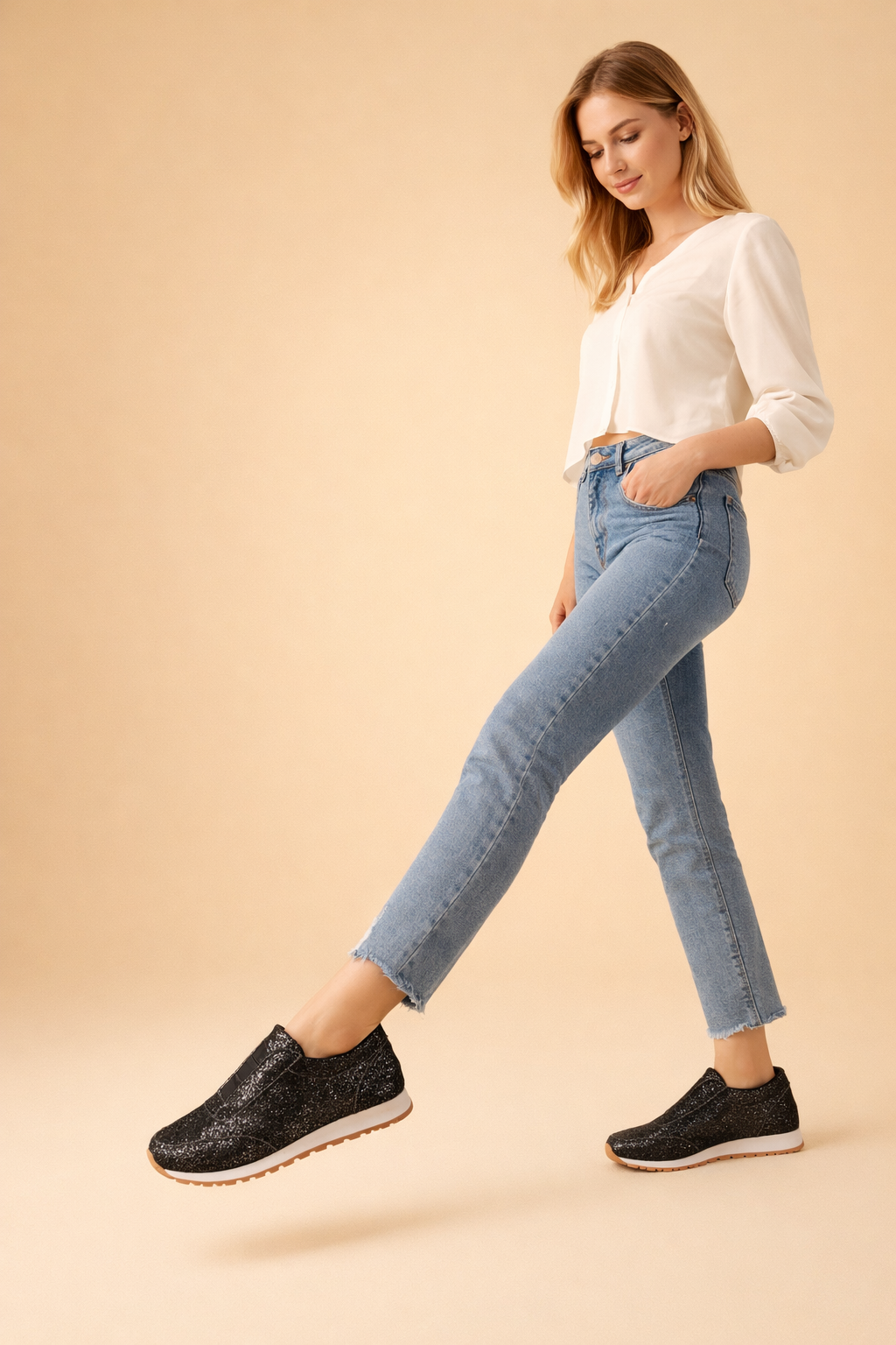 Lorena | Dames Glitter Instap Straatsneakers