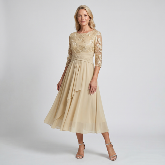 Cassidy | Dames Geborduurde Chiffon Midi Jurk