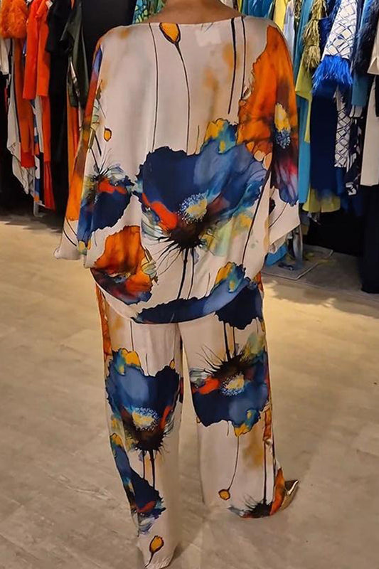 Jasmijn | Dames Gebloemde Vleermuismouw Wijde Set