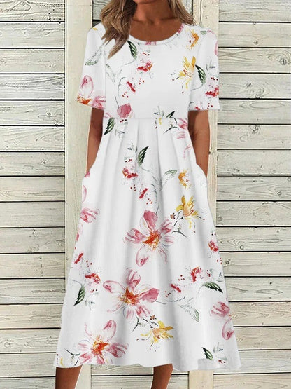 Hallie | Dames Bedrukte Bloemen Midi-jurk