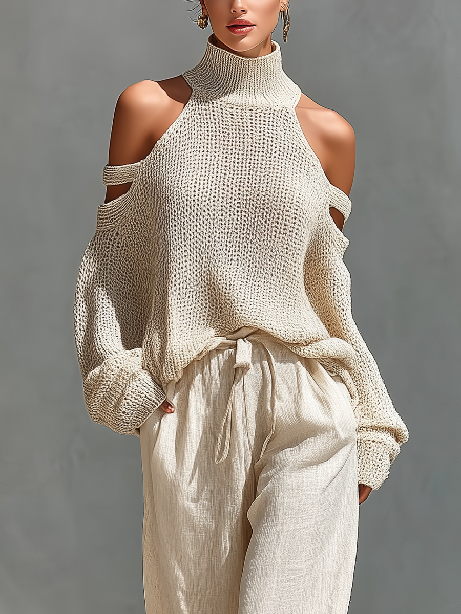 Tessa | Dames Gebreide Coltrui Wijde Broek Set