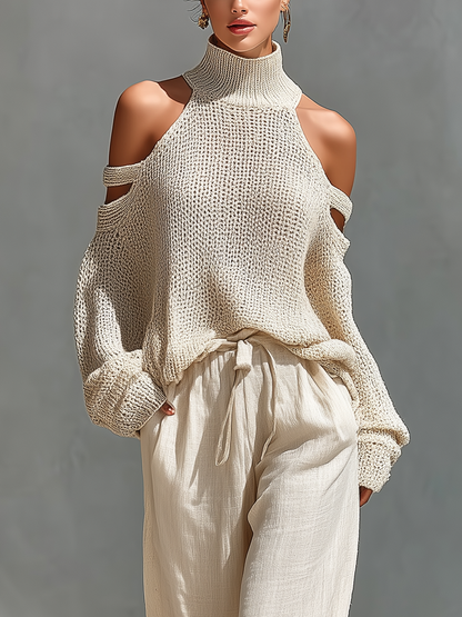 Tessa | Dames Gebreide Coltrui Wijde Broek Set