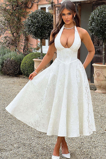 Esmeralda | Dames Elegante A-lijn Midi Halter Bruiloftsjurk
