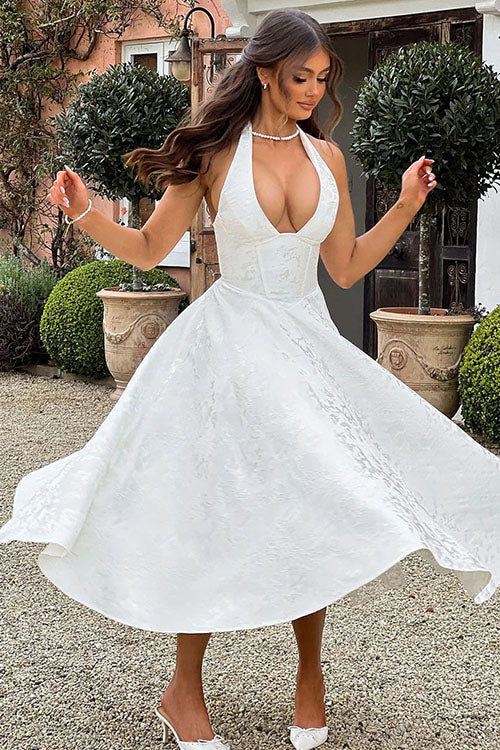 Esmeralda | Dames Elegante A-lijn Midi Halter Bruiloftsjurk