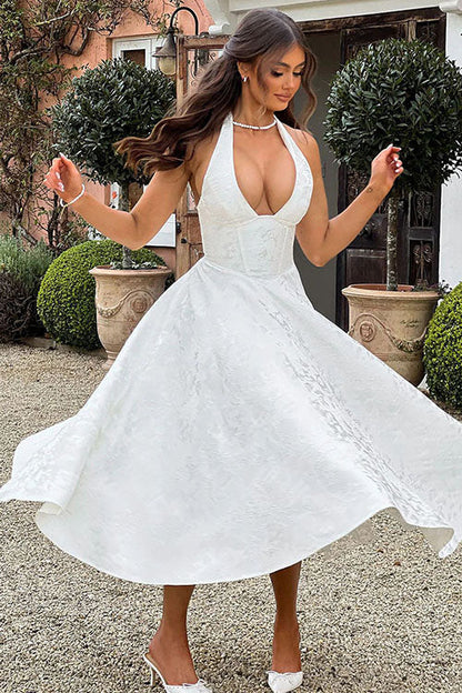 Esmeralda | Dames Elegante A-lijn Midi Halter Bruiloftsjurk