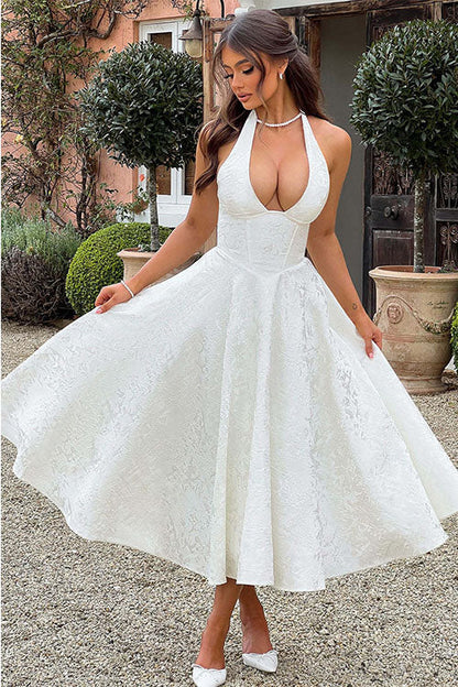 Esmeralda | Dames Elegante A-lijn Midi Halter Bruiloftsjurk