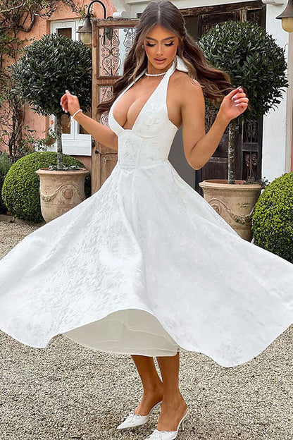 Esmeralda | Dames Elegante A-lijn Midi Halter Bruiloftsjurk