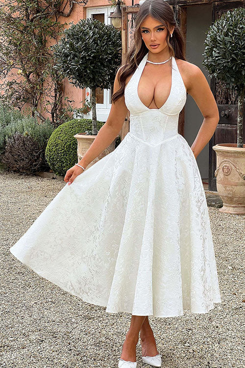 Esmeralda | Dames Elegante A-lijn Midi Halter Bruiloftsjurk