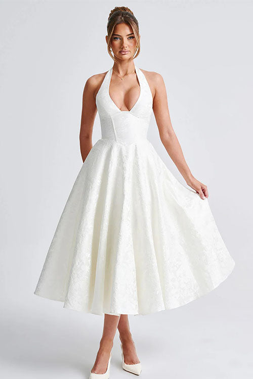 Esmeralda | Dames Elegante A-lijn Midi Halter Bruiloftsjurk