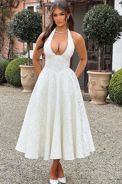 Esmeralda | Dames Elegante A-lijn Midi Halter Bruiloftsjurk