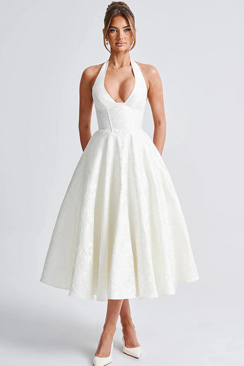 Esmeralda | Dames Elegante A-lijn Midi Halter Bruiloftsjurk