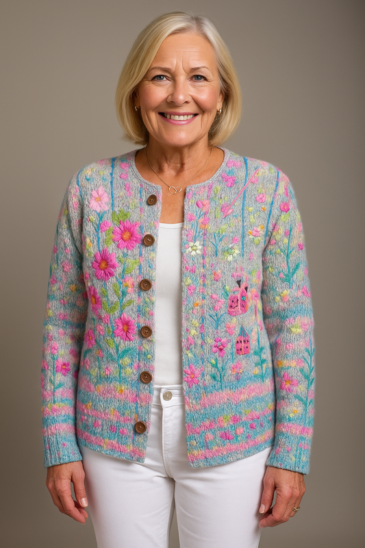 Marit | Dames Gebreid Bedrukt Vest met Knopen