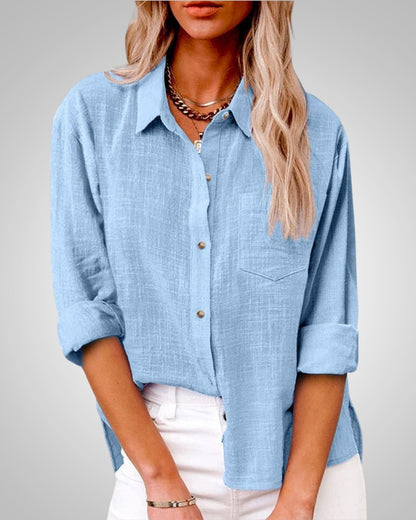 Kinsley | Dames Klassieke Linnen Knopen Zomerblouse