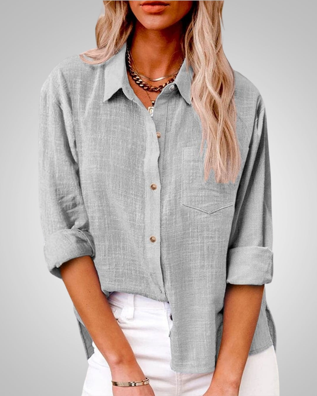 Kinsley | Dames Klassieke Linnen Knopen Zomerblouse