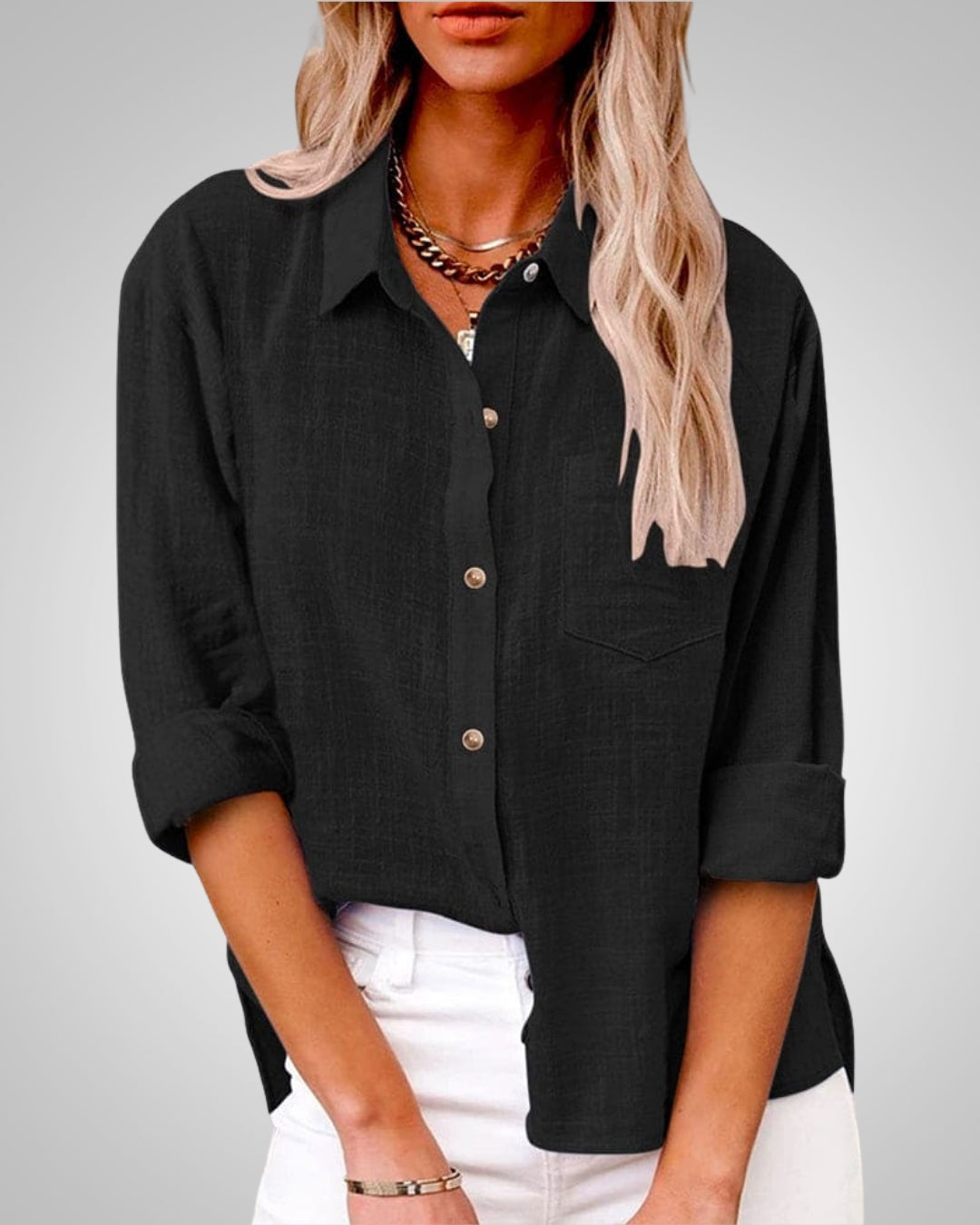 Kinsley | Dames Klassieke Linnen Knopen Zomerblouse