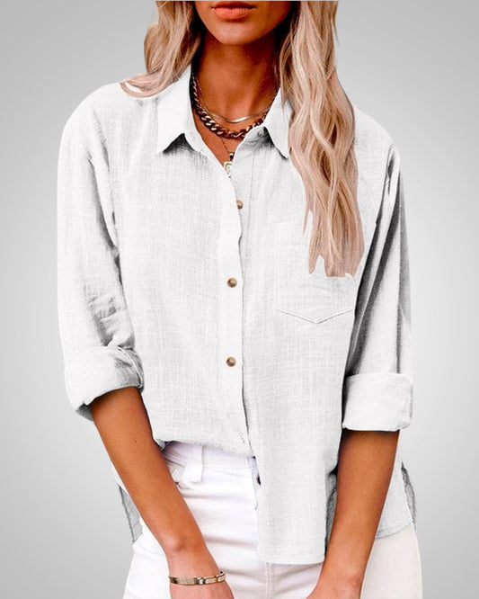 Kinsley | Dames Klassieke Linnen Knopen Zomerblouse