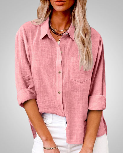 Kinsley | Dames Klassieke Linnen Knopen Zomerblouse