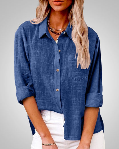 Kinsley | Dames Klassieke Linnen Knopen Zomerblouse