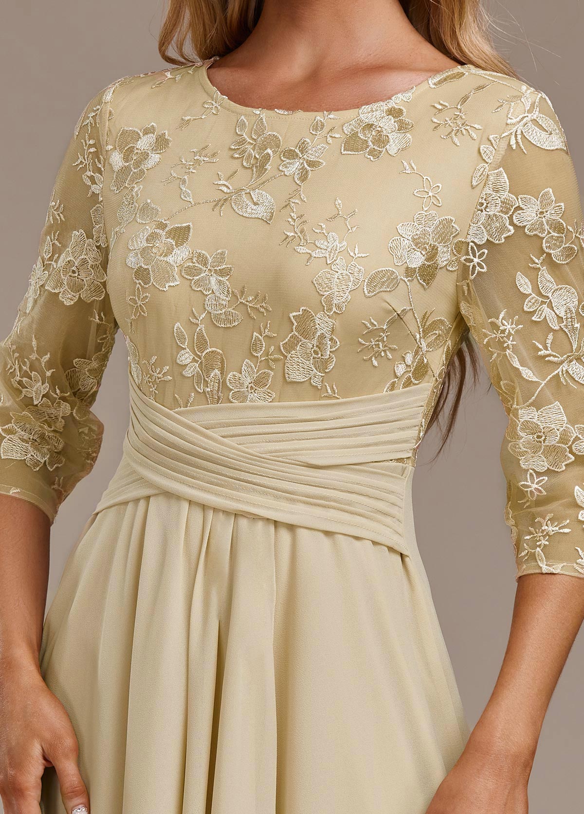 Cassidy | Dames Geborduurde Chiffon Midi Jurk
