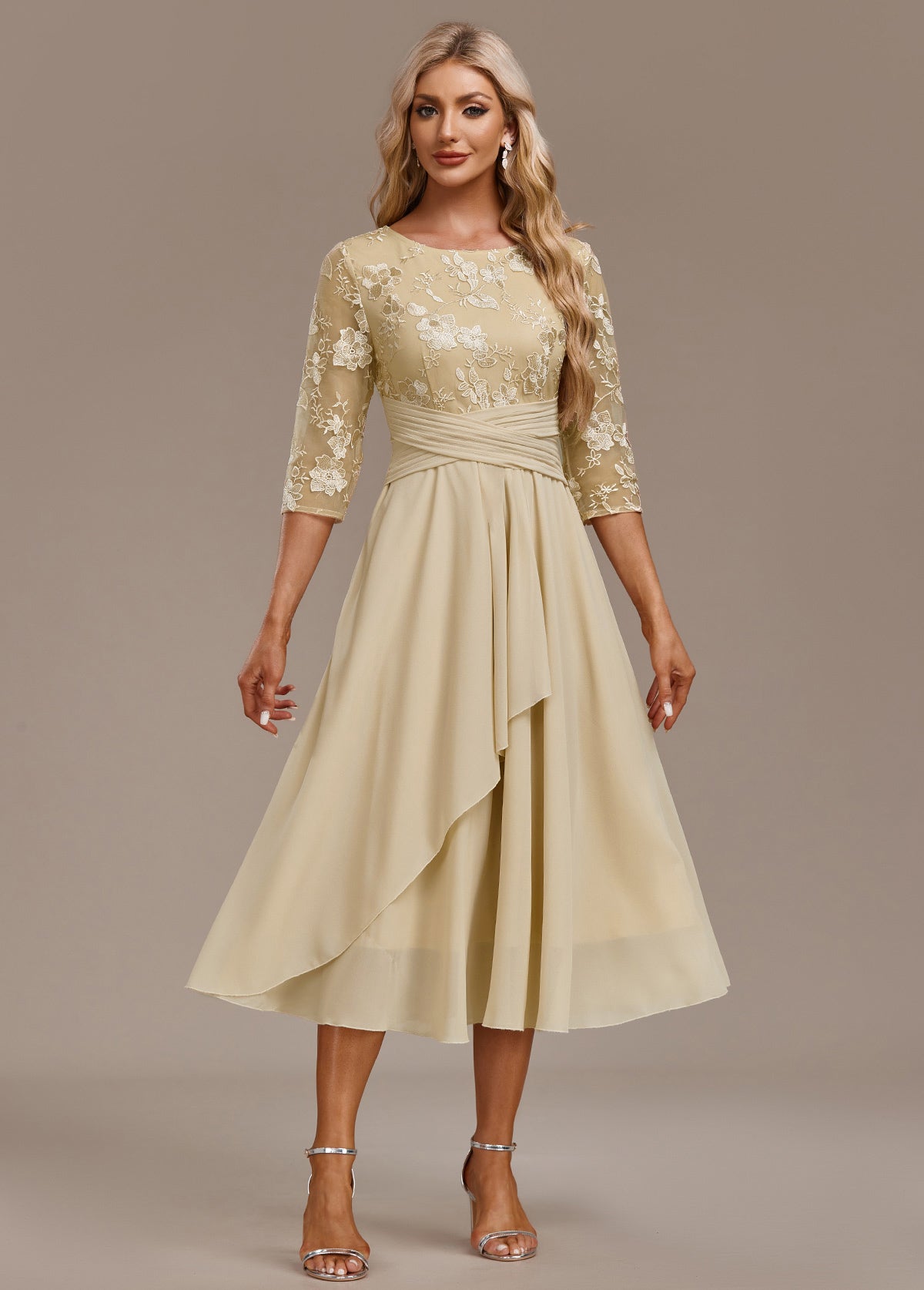 Cassidy | Dames Geborduurde Chiffon Midi Jurk