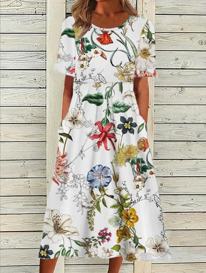 Hallie | Dames Bedrukte Bloemen Midi-jurk