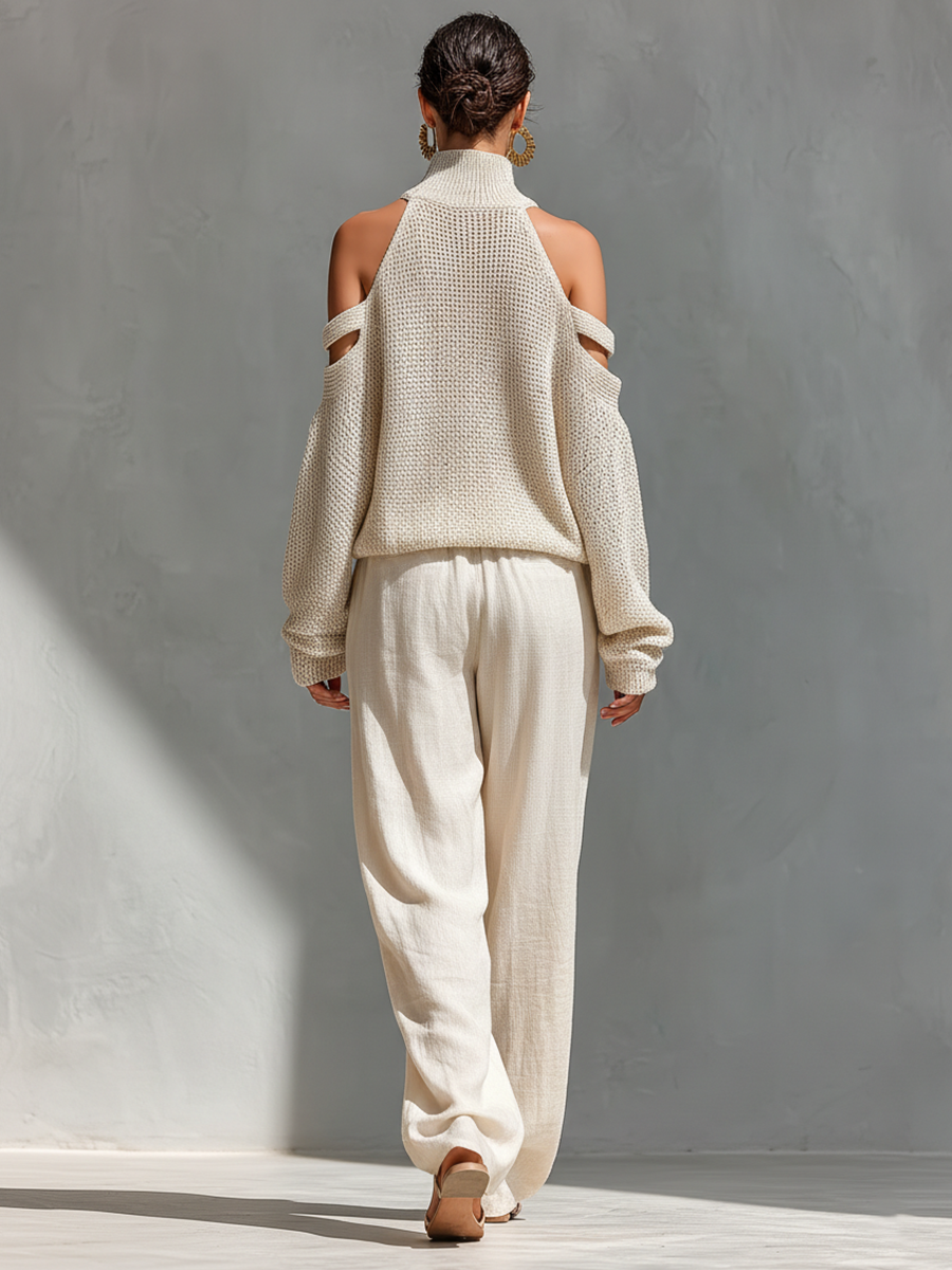 Tessa | Dames Gebreide Coltrui Wijde Broek Set