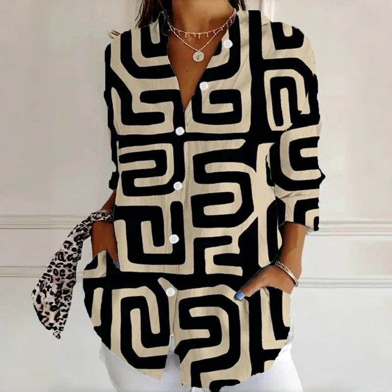 Vintage Blouse with Geometric Print