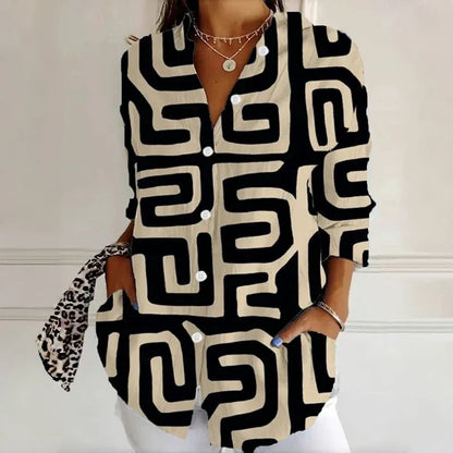 Vintage Blouse with Geometric Print