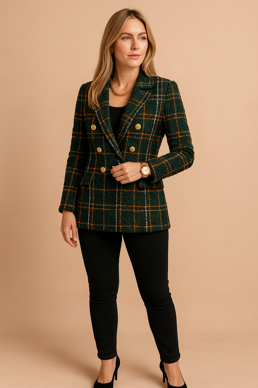 Jasmina | Dames Geruite Getailleerde Zakelijke Jas