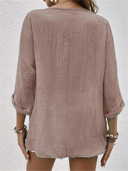 Emma | Dames Casual V-hals Knoopblouse