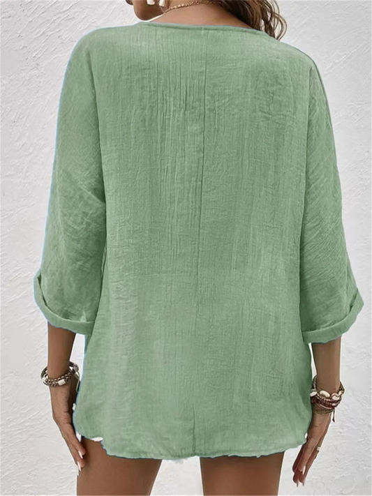 Emma | Dames Casual V-hals Knoopblouse