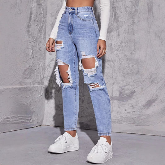 Meike | Dames Rechte Pijp Distressed Jeans