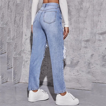 Meike | Dames Rechte Pijp Distressed Jeans