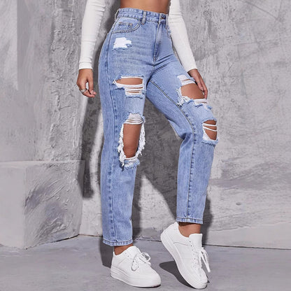 Meike | Dames Rechte Pijp Distressed Jeans