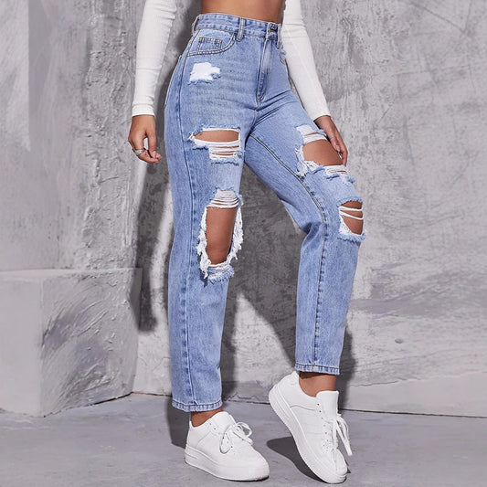 Meike | Dames Rechte Pijp Distressed Jeans