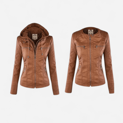 Nova | Dames Stijlvolle Leren Jas met Capuchon