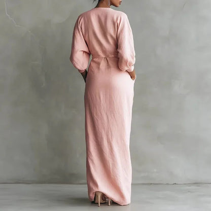 Pien | Dames Geplooide Wikkel V-hals Maxi-jurk