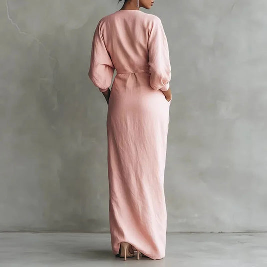 Pien | Dames Geplooide Wikkel V-hals Maxi-jurk
