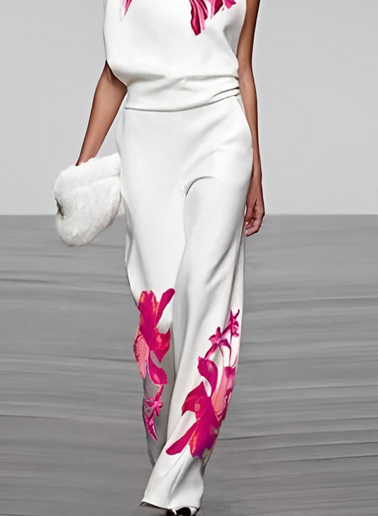 Olivia | Dames Bloemen Coltrui Top & Wijde Broek Set