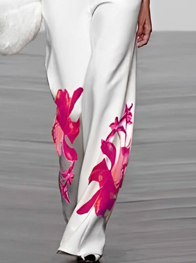 Olivia | Dames Bloemen Coltrui Top & Wijde Broek Set