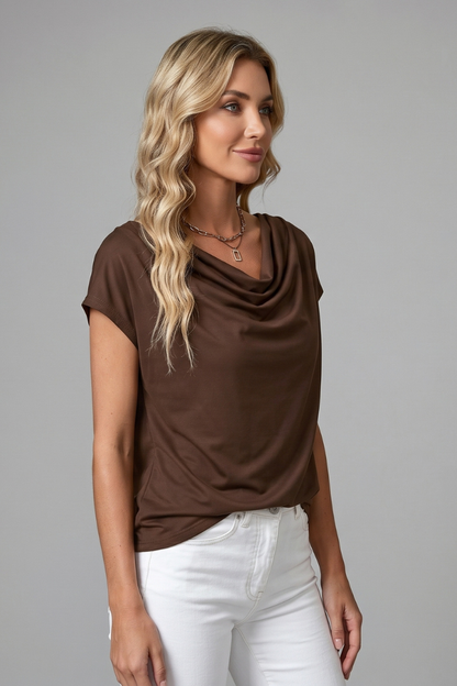 Jolijn | Dames Gedrapeerde Korte Mouw Halsblouse