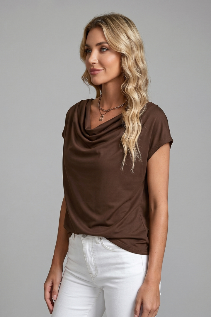 Jolijn | Dames Gedrapeerde Korte Mouw Halsblouse