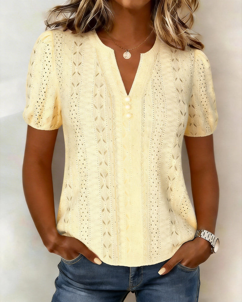 Isa | Dames Elegante Pofmouw V-hals Blouse