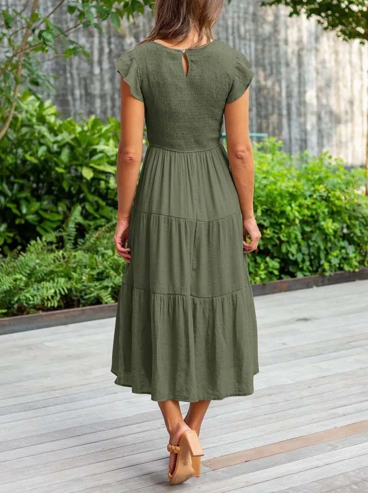 Fallon | Dames Casual Gelaagde Ruchesmouwen Midi-jurk
