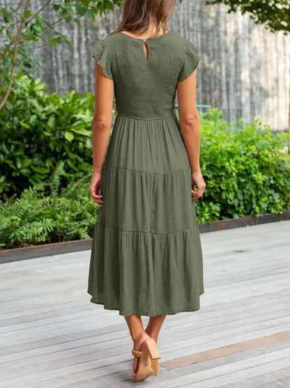 Fallon | Dames Casual Gelaagde Ruchesmouwen Midi-jurk
